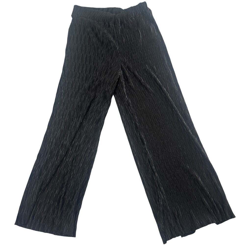 Topshop Black Crinkle Pleated Wide Leg Pants - Size 8-10 - Picture 3 of 7